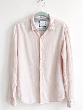 Denim & Flower Ricky Singh 100% Linen Button Up Shirt Men’s Large Pink